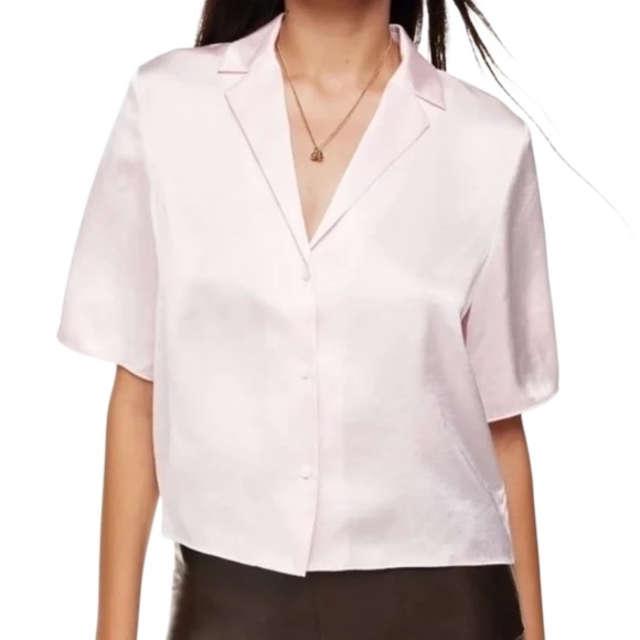 WILFRED x  Aritzia Beso Blouse Shirt Short sleeve button up Blush Pink Size XS - Picture 1 of 6